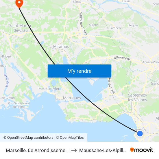 Marseille, 6e Arrondissement to Maussane-Les-Alpilles map