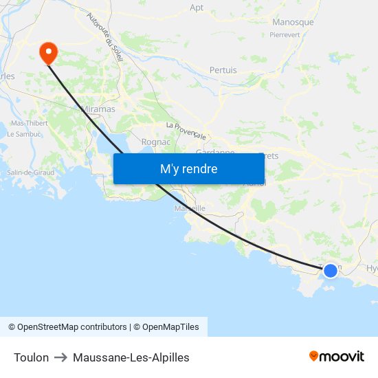 Toulon to Maussane-Les-Alpilles map