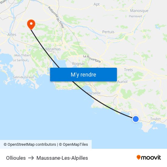 Ollioules to Maussane-Les-Alpilles map