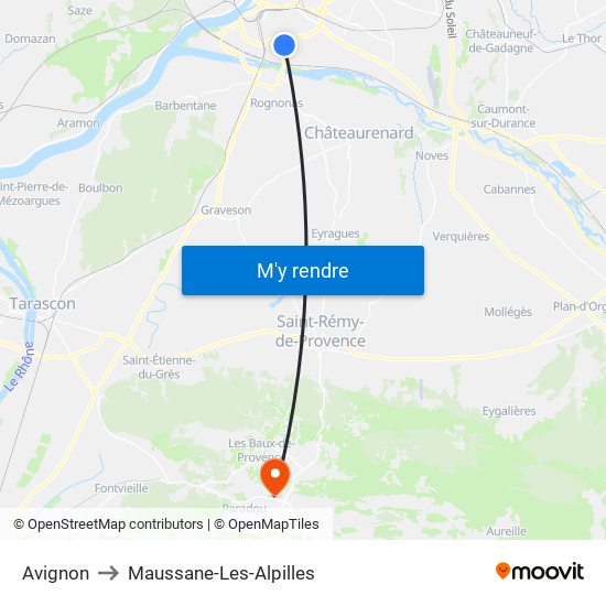 Avignon to Maussane-Les-Alpilles map