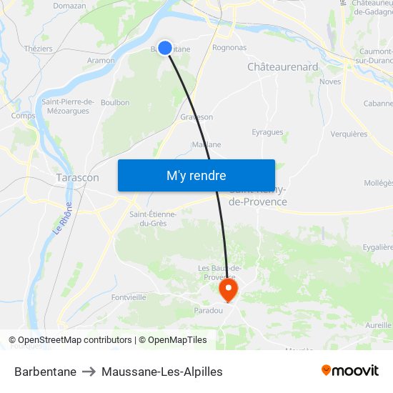 Barbentane to Maussane-Les-Alpilles map