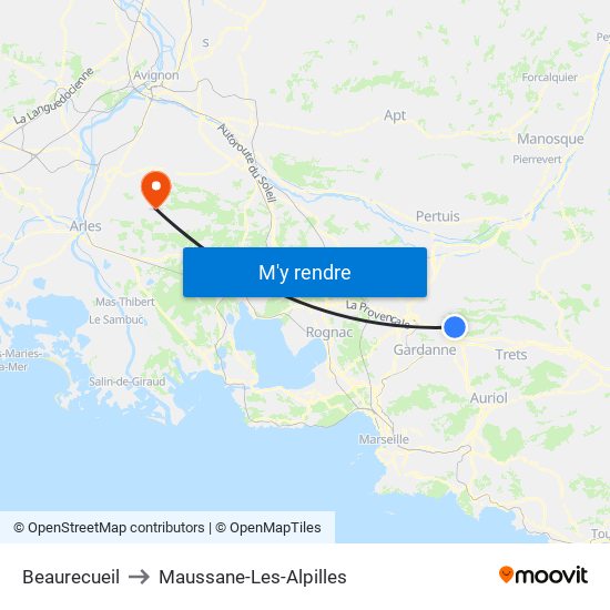 Beaurecueil to Maussane-Les-Alpilles map