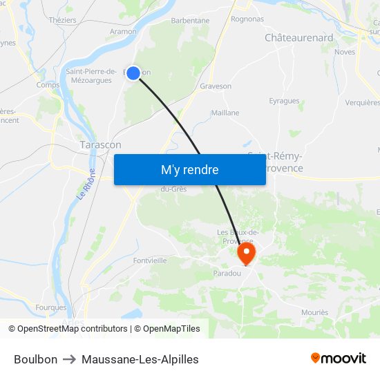 Boulbon to Maussane-Les-Alpilles map