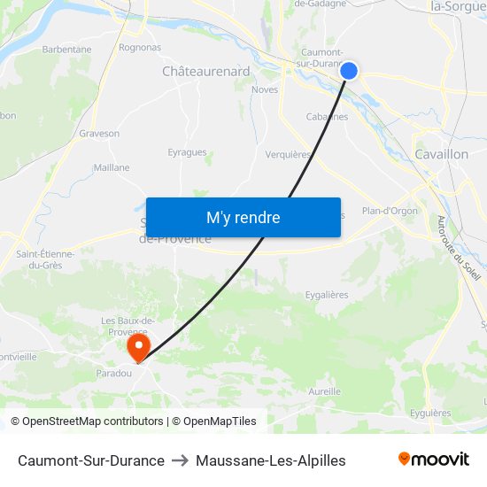 Caumont-Sur-Durance to Maussane-Les-Alpilles map