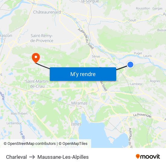 Charleval to Maussane-Les-Alpilles map