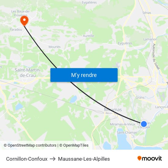 Cornillon-Confoux to Maussane-Les-Alpilles map