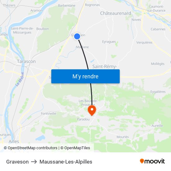 Graveson to Maussane-Les-Alpilles map