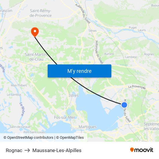 Rognac to Maussane-Les-Alpilles map