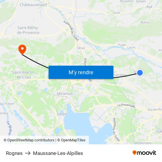 Rognes to Maussane-Les-Alpilles map