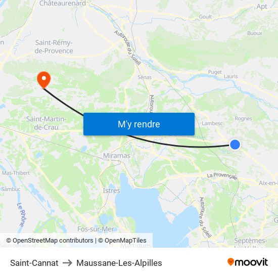 Saint-Cannat to Maussane-Les-Alpilles map