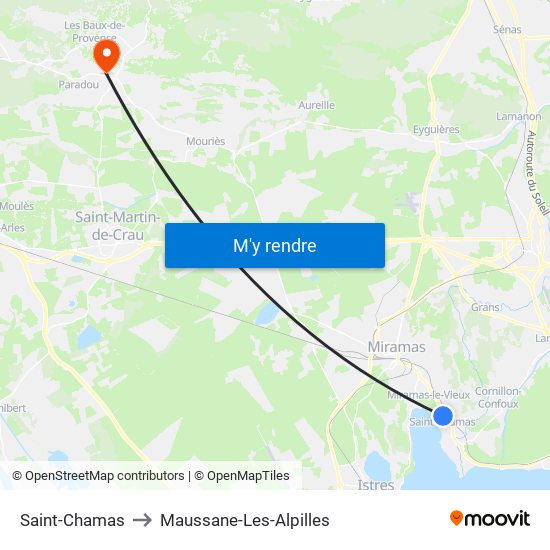 Saint-Chamas to Maussane-Les-Alpilles map