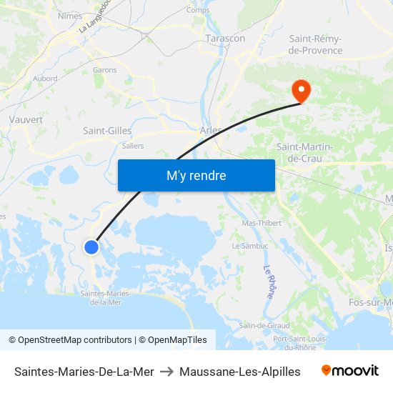 Saintes-Maries-De-La-Mer to Maussane-Les-Alpilles map