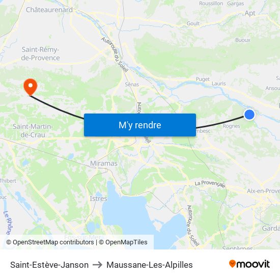 Saint-Estève-Janson to Maussane-Les-Alpilles map