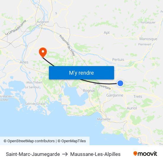 Saint-Marc-Jaumegarde to Maussane-Les-Alpilles map