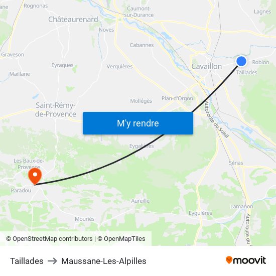 Taillades to Maussane-Les-Alpilles map