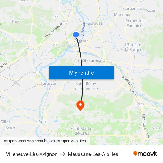 Villeneuve-Lès-Avignon to Maussane-Les-Alpilles map