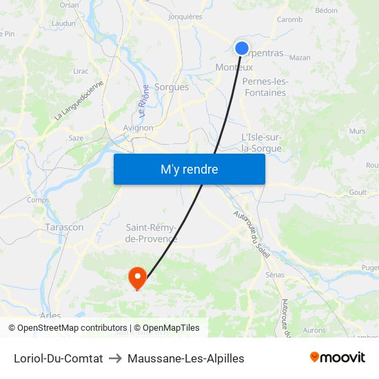 Loriol-Du-Comtat to Maussane-Les-Alpilles map