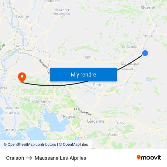Oraison to Maussane-Les-Alpilles map