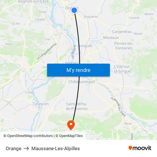 Orange to Maussane-Les-Alpilles map