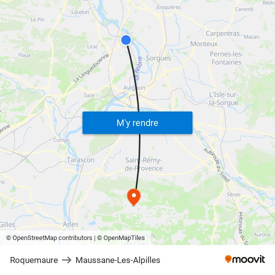 Roquemaure to Maussane-Les-Alpilles map
