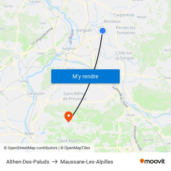 Althen-Des-Paluds to Maussane-Les-Alpilles map