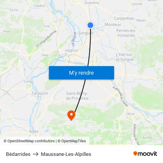 Bédarrides to Maussane-Les-Alpilles map