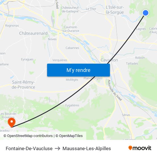 Fontaine-De-Vaucluse to Maussane-Les-Alpilles map