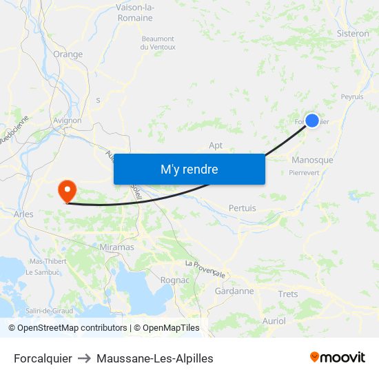 Forcalquier to Maussane-Les-Alpilles map