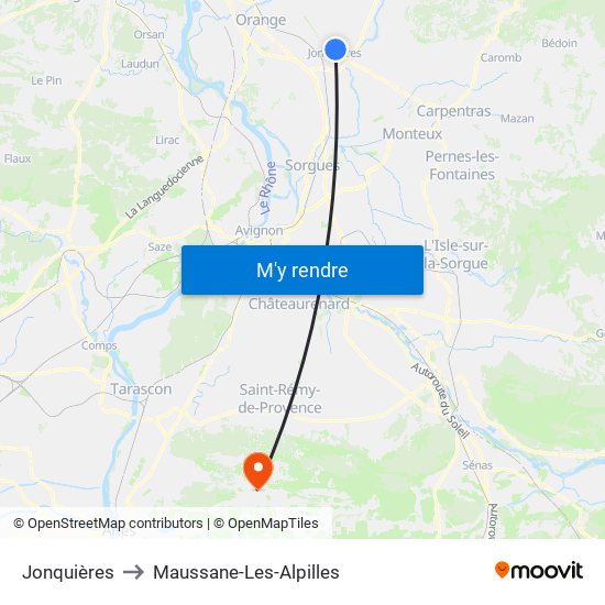 Jonquières to Maussane-Les-Alpilles map