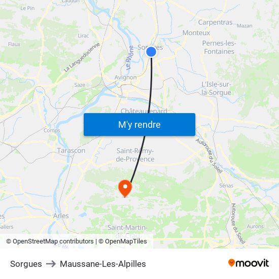 Sorgues to Maussane-Les-Alpilles map
