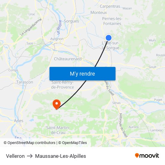 Velleron to Maussane-Les-Alpilles map