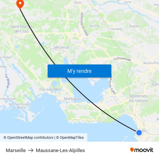 Marseille to Maussane-Les-Alpilles map
