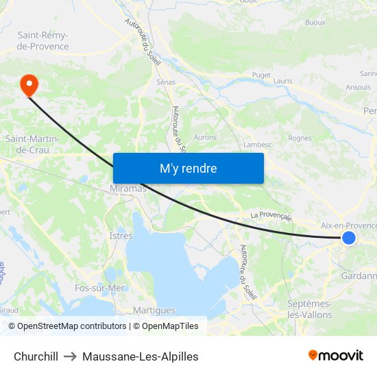 Churchill to Maussane-Les-Alpilles map