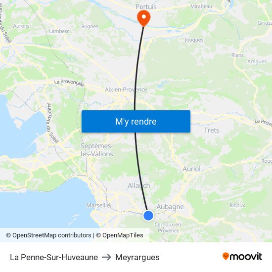 La Penne-Sur-Huveaune to Meyrargues map