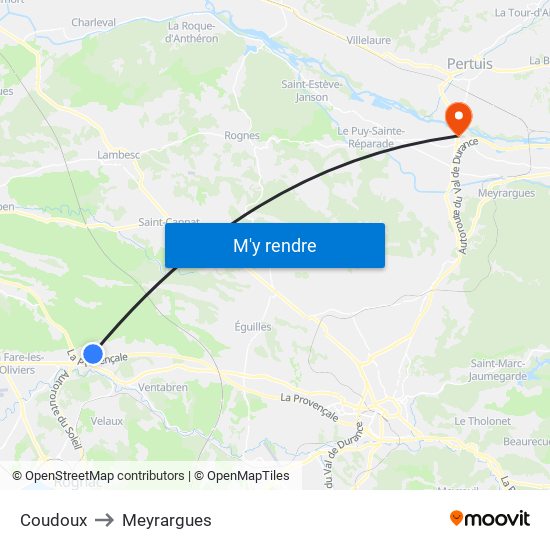 Coudoux to Meyrargues map