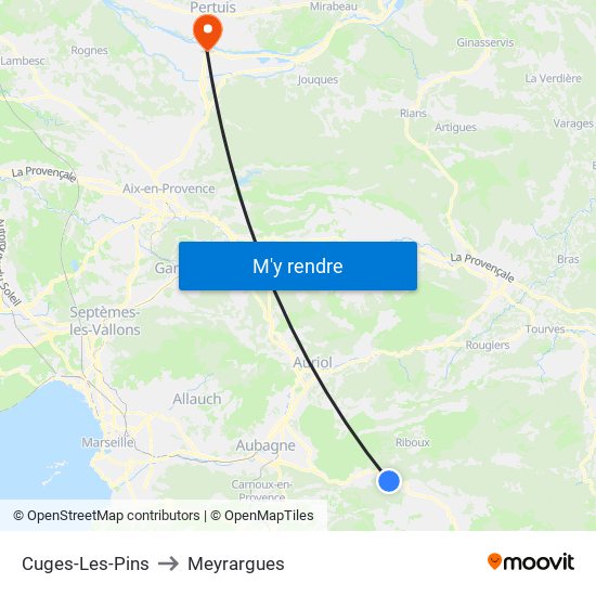 Cuges-Les-Pins to Meyrargues map