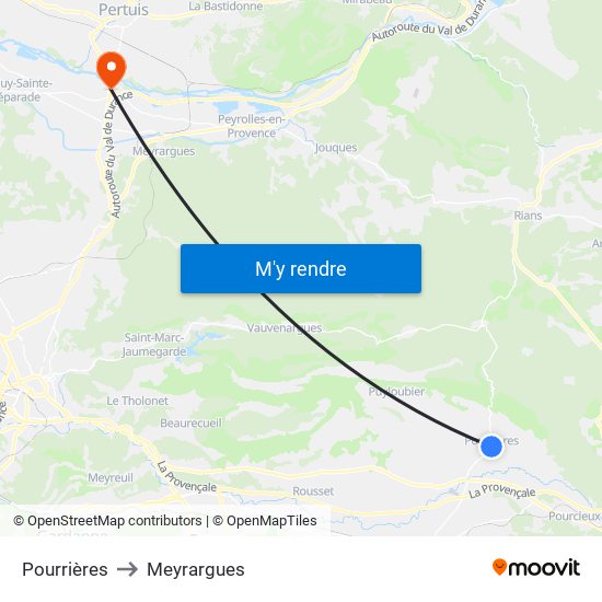 Pourrières to Meyrargues map