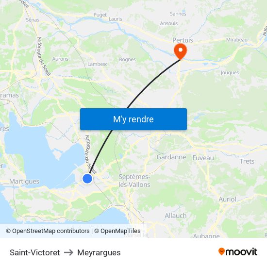 Saint-Victoret to Meyrargues map