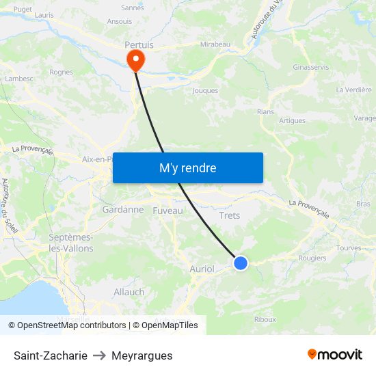 Saint-Zacharie to Meyrargues map