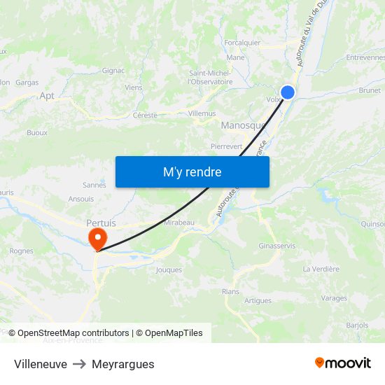 Villeneuve to Meyrargues map