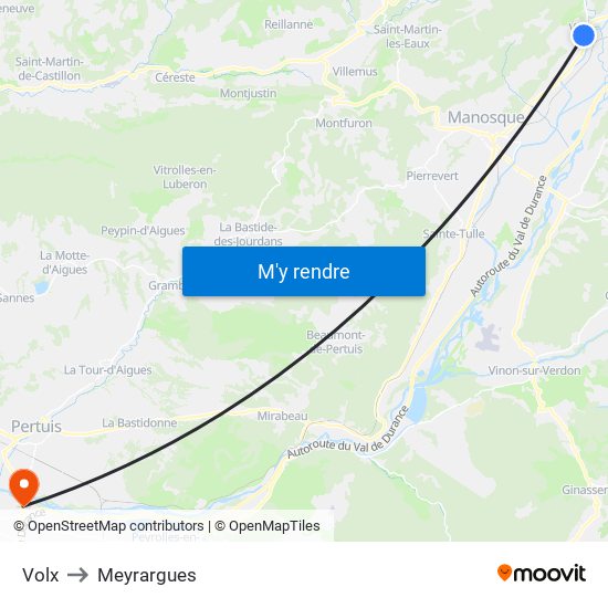 Volx to Meyrargues map