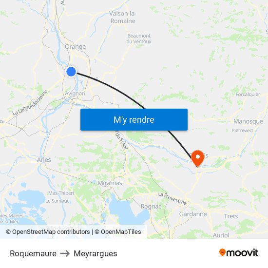 Roquemaure to Meyrargues map