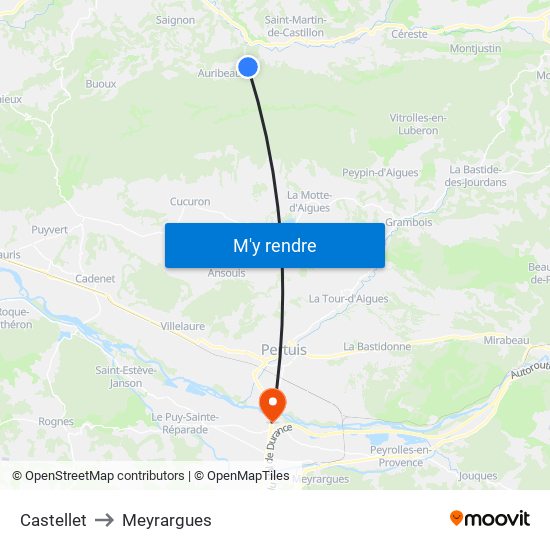 Castellet to Meyrargues map