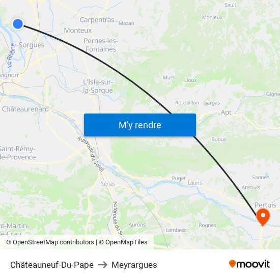 Châteauneuf-Du-Pape to Meyrargues map