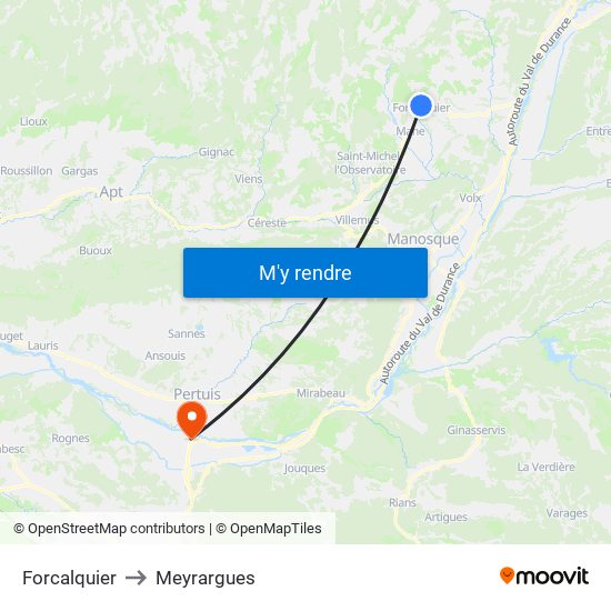 Forcalquier to Meyrargues map