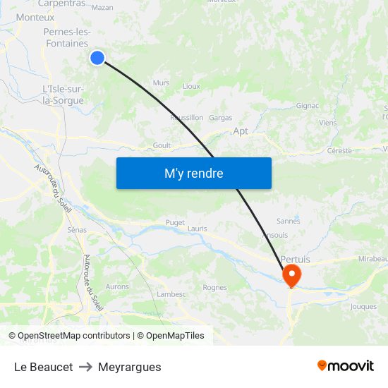 Le Beaucet to Meyrargues map