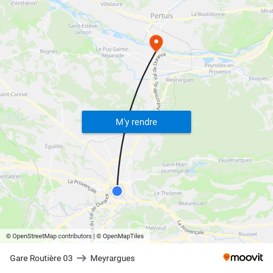 Gare Routière 03 to Meyrargues map