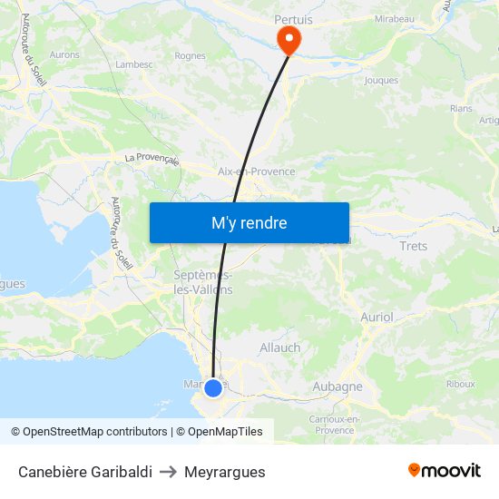 Canebière Garibaldi to Meyrargues map