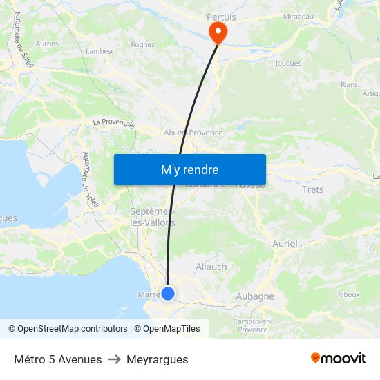 Métro 5 Avenues to Meyrargues map