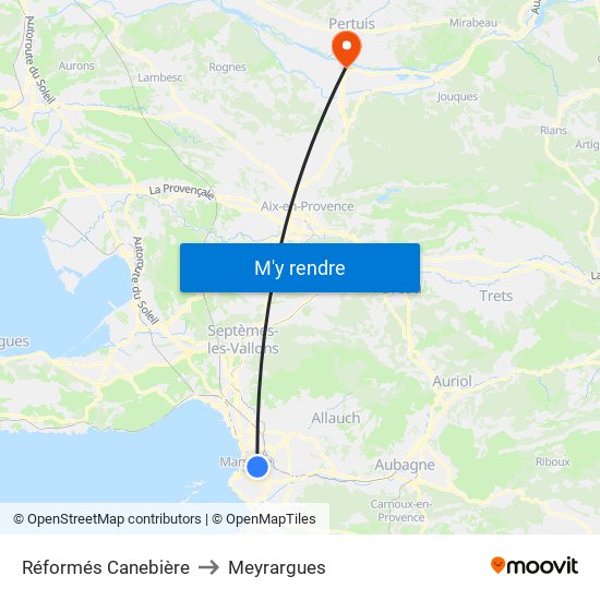 Réformés Canebière to Meyrargues map